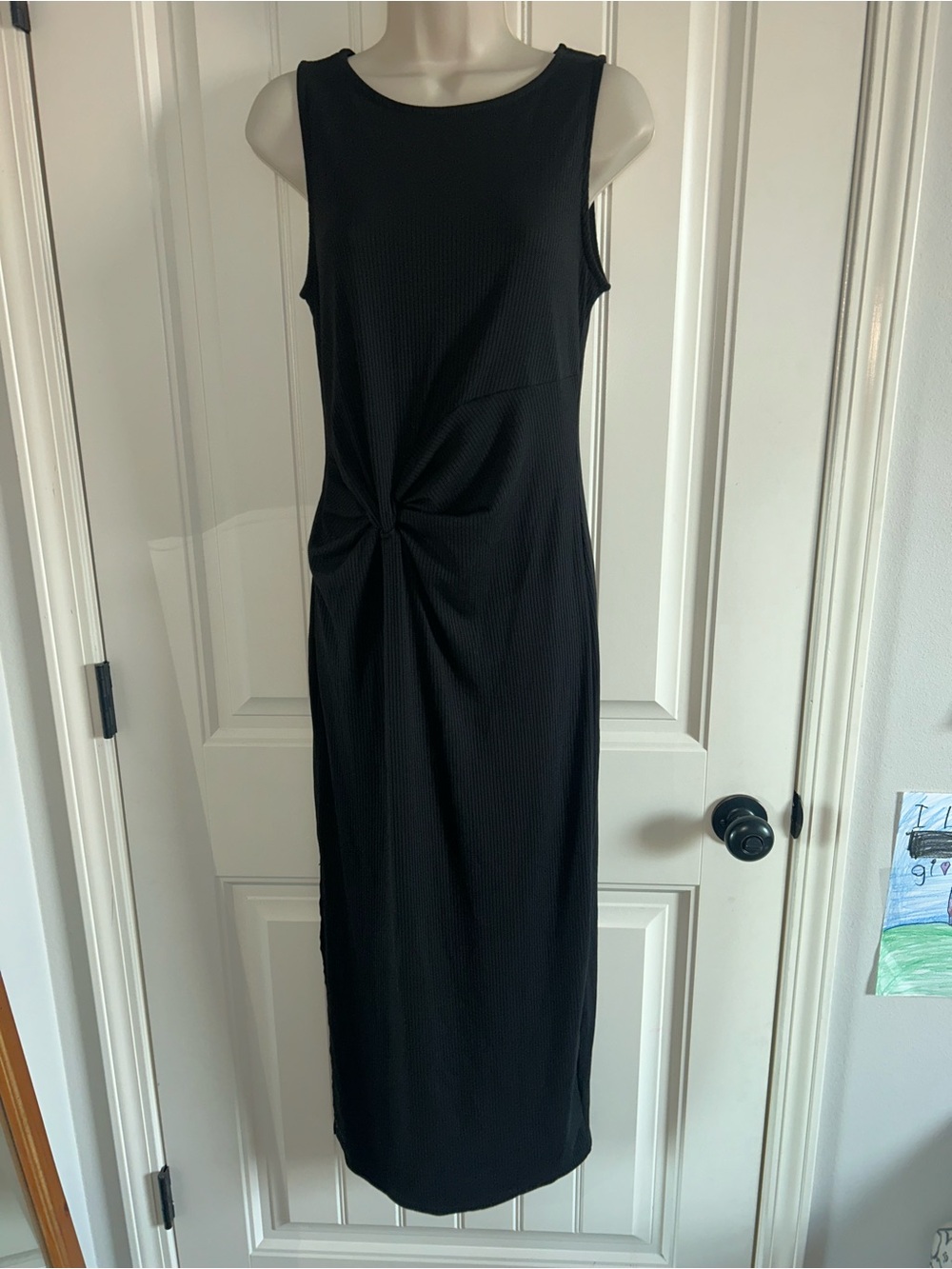 NEW Gilli Black Sleeveless Ribbed Knot-Front Maxi Dress Sz S